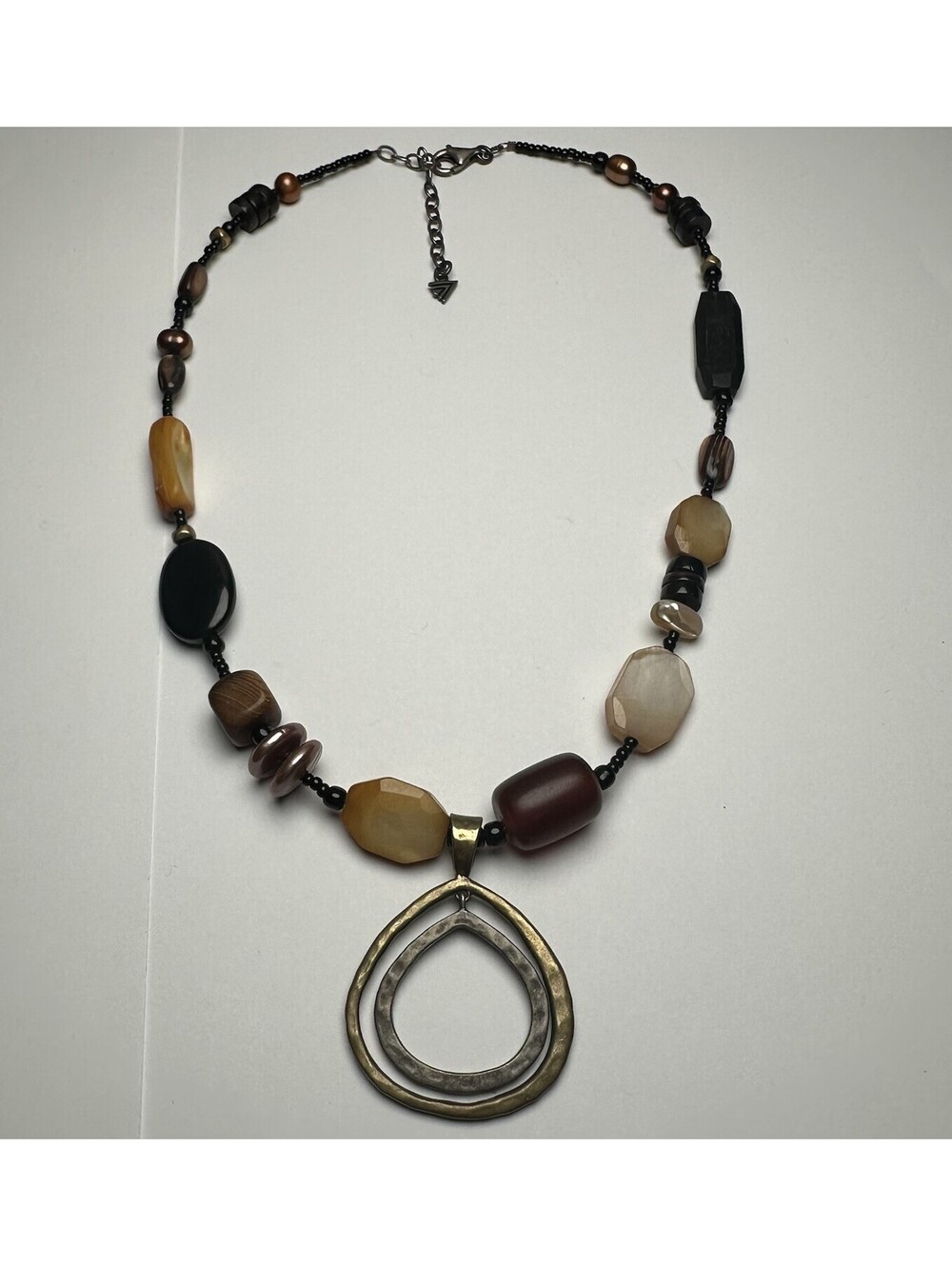 Boho Mixed Bead Teardrop Pendant Necklace Earth Tone Materials Bohemian